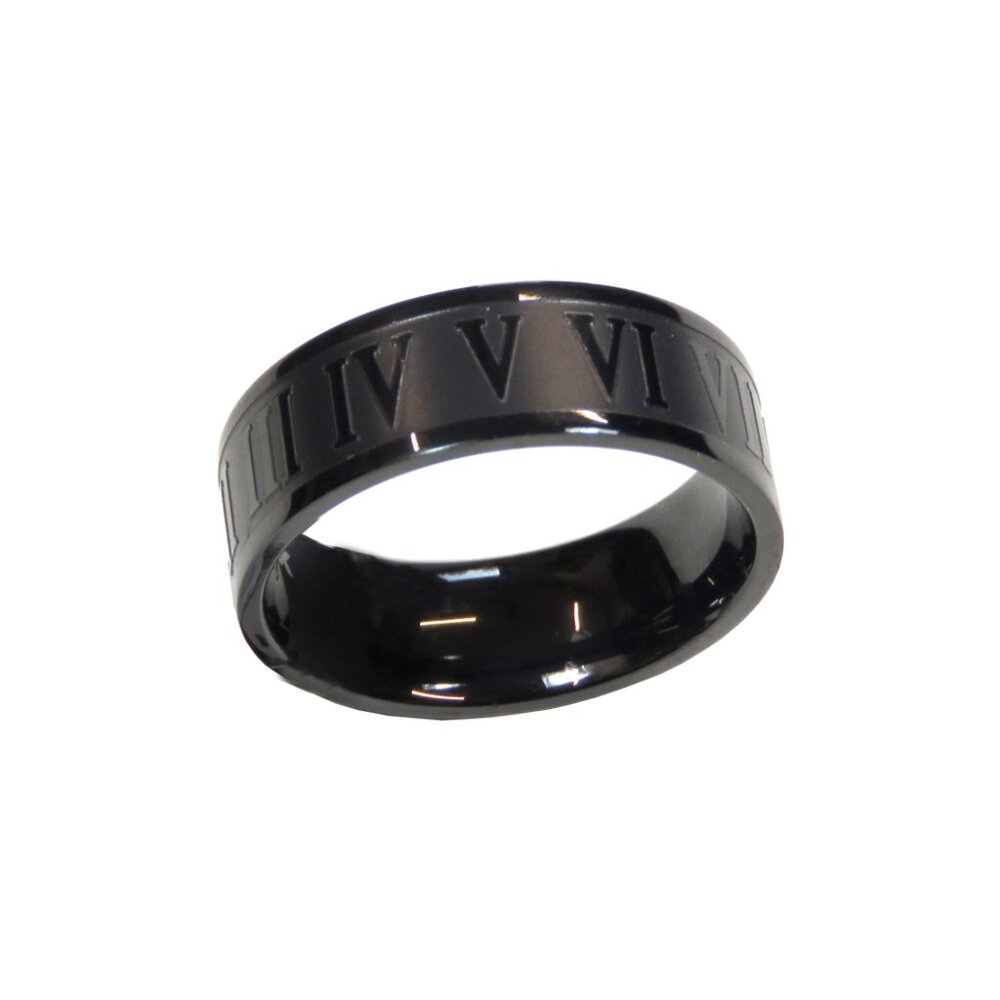 Inox Men's Dark Stainless Steel Ring with Roman Numerals